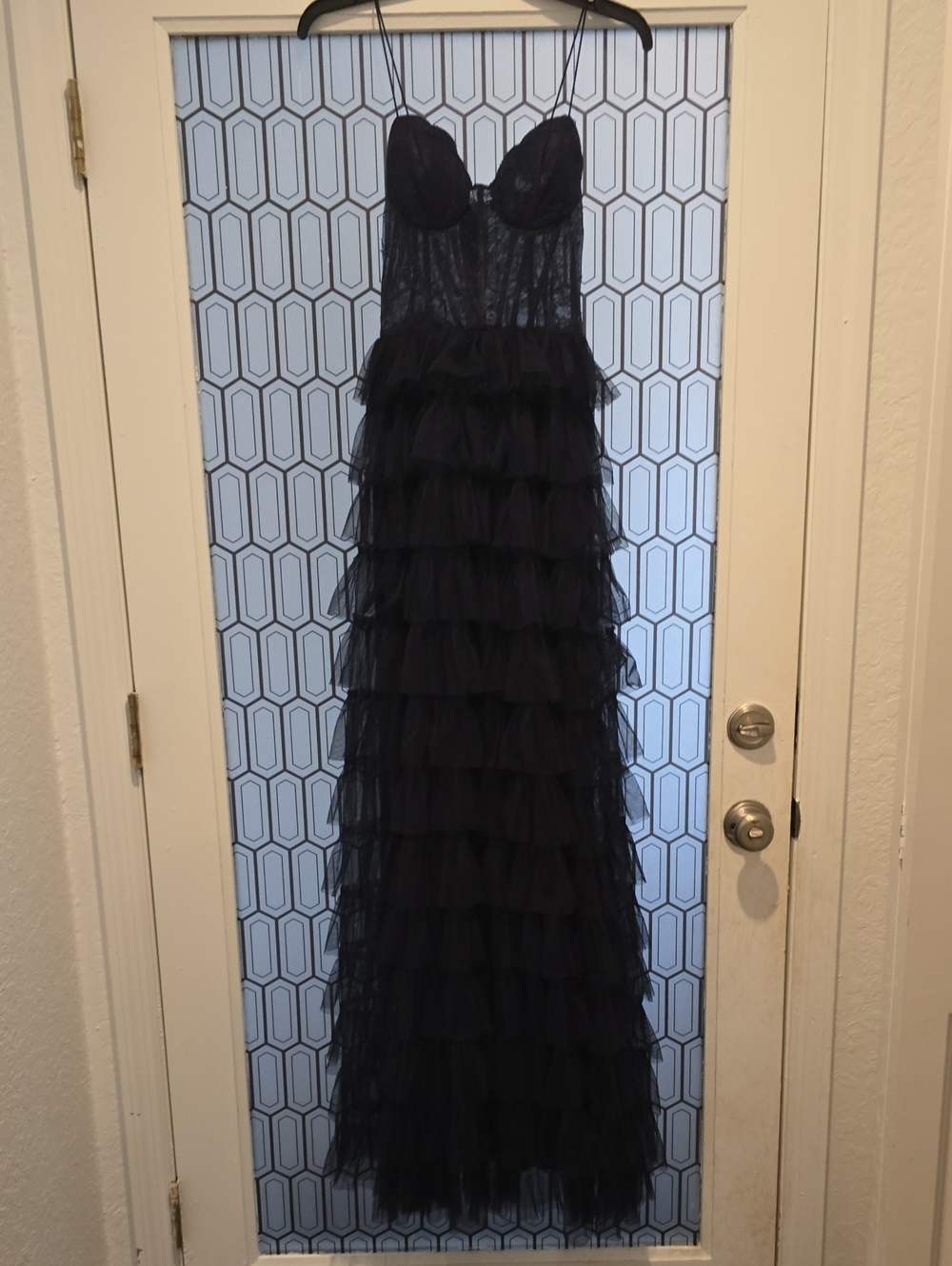 Windsor Black Tiered Tulle Evening Gown